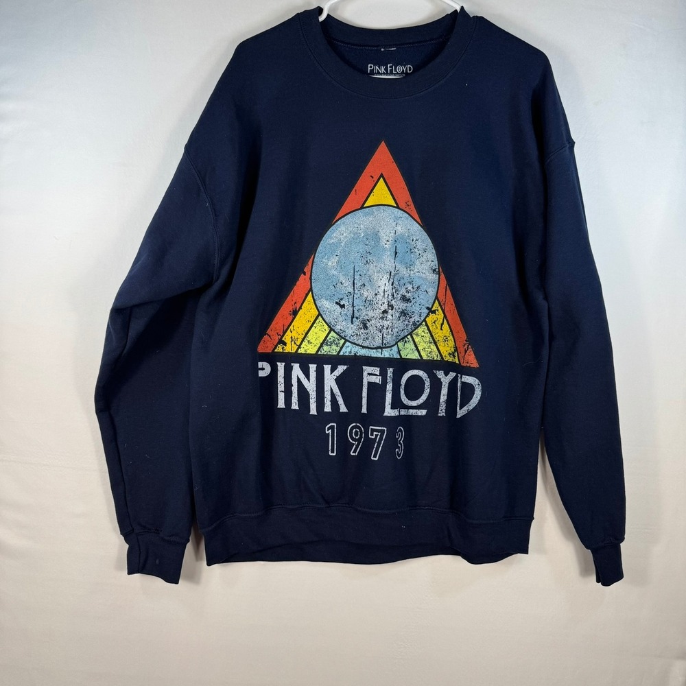 Pink Floyd 1973 Graphic Sweatshirt Mens Large Navy Blue Rock Band Crewneck L